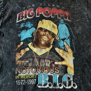The Notorious B.I.G Biggie Smalls The Illist Big Poppa Black‎ Acid Washed Tee